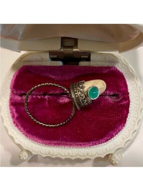 WOW❣️Antiqued SS Chrysoprase Deer Antler Tip Ring